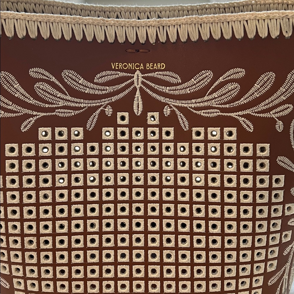 Veronica Beard Tan Leather Eyelet Whipstitch Feedbag - like brand new! - Picture 3 of 12